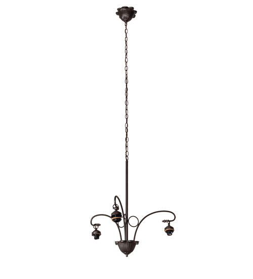 Meyda Lighting Tiffany Peacock Feather 32" 3-Light Mahogany Bronze Chandelier With Multi-Colored Shade Glass