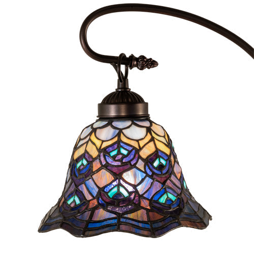 Meyda Lighting Tiffany Peacock Feather 32" 3-Light Mahogany Bronze Chandelier With Multi-Colored Shade Glass