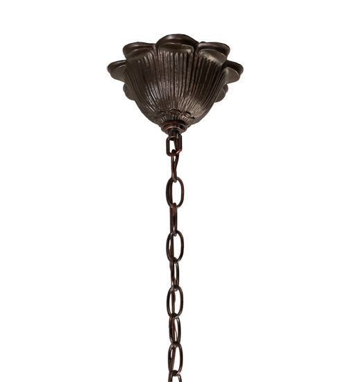 Meyda Lighting Tiffany Peacock Feather 32" 3-Light Mahogany Bronze Chandelier With Multi-Colored Shade Glass