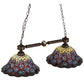 Meyda Lighting Tiffany Peacock Feather 37" 2-Light Mahogany Bronze Island Pendant Light With Multi-Colored Shade Glass