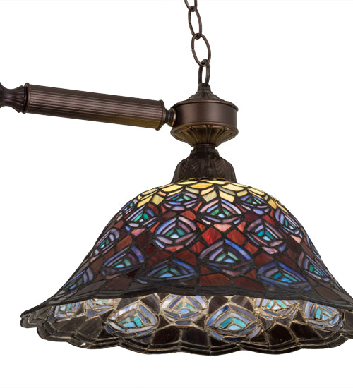 Meyda Lighting Tiffany Peacock Feather 37" 2-Light Mahogany Bronze Island Pendant Light With Multi-Colored Shade Glass