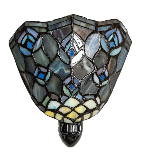 Meyda Lighting Tiffany Peacock Feather 6" Black Night Light With Multi-Colored Shade Glass