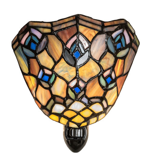 Meyda Lighting Tiffany Peacock Feather 6" Black Night Light With Multi-Colored Shade Glass