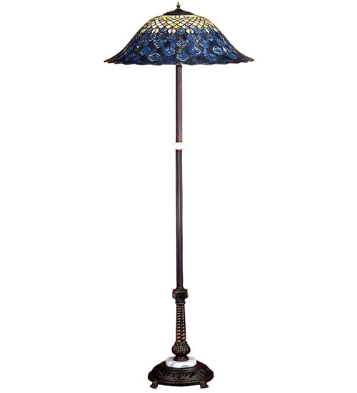 Meyda Lighting Tiffany Peacock Feather 60" Mahogany Bronze Floor Lamp With Multi-Colored Stained Shade Glass