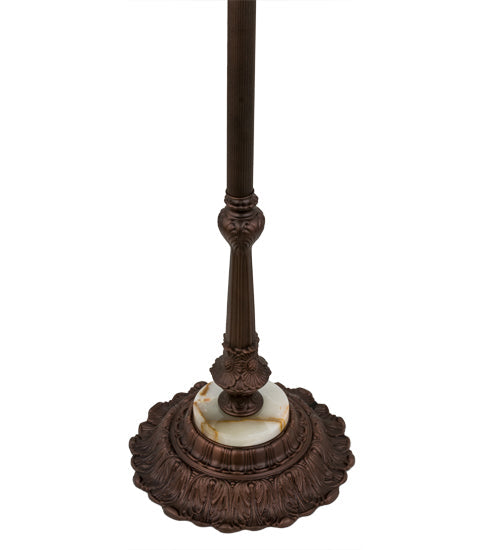 Meyda Lighting Tiffany Peacock Feather 61" Mahogany Bronze Bridge Arm Floor Lamp With Multi-Colored Stained Shade Glass