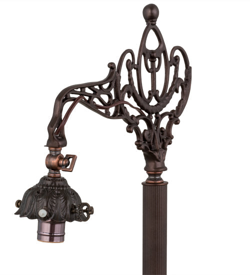 Meyda Lighting Tiffany Peacock Feather 61" Mahogany Bronze Bridge Arm Floor Lamp With Multi-Colored Stained Shade Glass