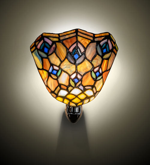 Meyda Lighting Tiffany Peacock Feather 66910 6" Black Night Light With Multi-Colored Shade Glass
