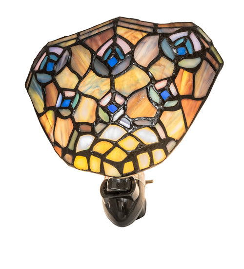 Meyda Lighting Tiffany Peacock Feather 66910 6" Black Night Light With Multi-Colored Shade Glass