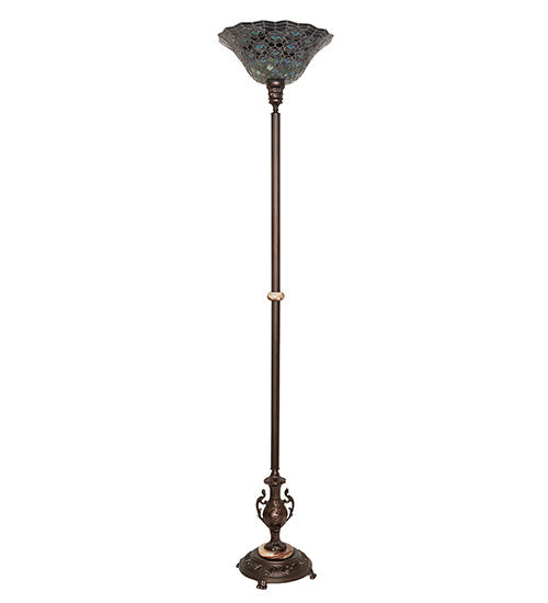 Meyda Lighting Tiffany Peacock Feather 74" Mahogany Bronze Torchiere Floor Lamp With Multi-Colored Shade Glass