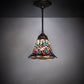 Meyda Lighting Tiffany Peacock Feather 8" Mahogany Bronze Mini Pendant Light With Multi-Colored Stained Shade Glass