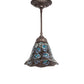 Meyda Lighting Tiffany Peacock Feather 8" Mahogany Bronze Mini Pendant Light With Multi-Colored Stained Shade Glass