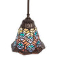 Meyda Lighting Tiffany Peacock Feather 8" Mahogany Bronze Mini Pendant Light With Multi-Colored Stained Shade Glass