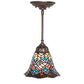 Meyda Lighting Tiffany Peacock Feather 8" Mahogany Bronze Mini Pendant Light With Multi-Colored Stained Shade Glass