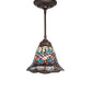 Meyda Lighting Tiffany Peacock Feather 8" Mahogany Bronze Mini Pendant Light With Multi-Colored Stained Shade Glass