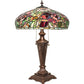 Meyda Lighting Tiffany Peony 26" 2-Light Mahogany Bronze Table Lamp With Multi-Colored Stained Shade Glass