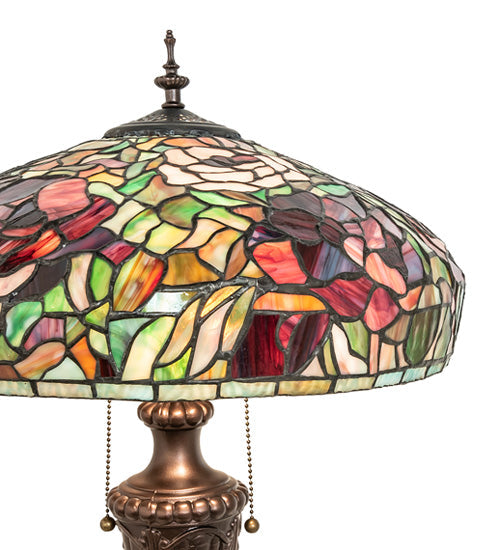 Meyda Lighting Tiffany Peony 26" 2-Light Mahogany Bronze Table Lamp With Multi-Colored Stained Shade Glass