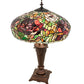 Meyda Lighting Tiffany Peony 26" 2-Light Mahogany Bronze Table Lamp With Multi-Colored Stained Shade Glass