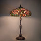 Meyda Lighting Tiffany Peony 26" 3-Light Mahogany Bronze Table Lamp With Multi-Colored Stained Shade Glass