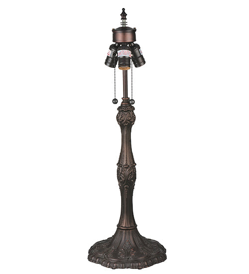 Meyda Lighting Tiffany Peony 26" 3-Light Mahogany Bronze Table Lamp With Multi-Colored Stained Shade Glass