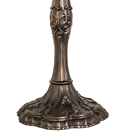 Meyda Lighting Tiffany Peony 26" 3-Light Mahogany Bronze Table Lamp With Multi-Colored Stained Shade Glass