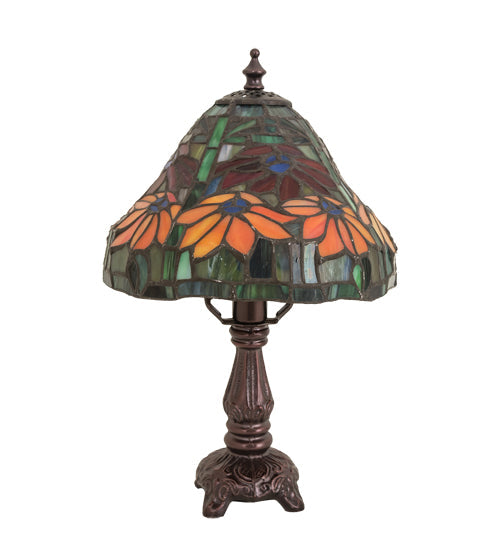 Meyda Lighting Tiffany Poinsettia 13" Mahogany Bronze Mini Table Lamp With Multi-Colored Shade Glass