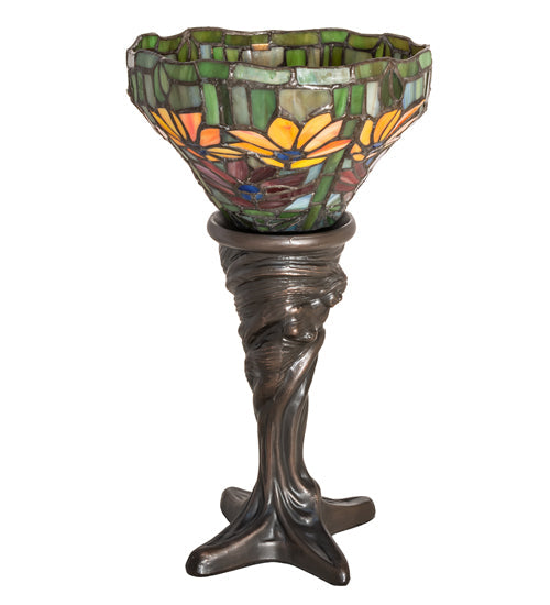 Meyda Lighting Tiffany Poinsettia 15" Mahogany Bronze Mini Table Lamp With Multi-Colored Shade Glass