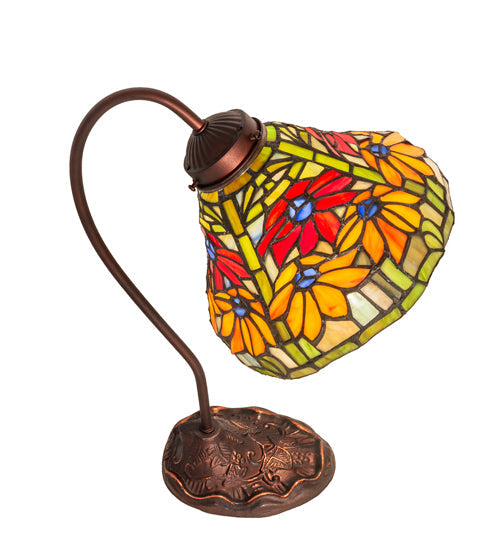 Meyda Lighting Tiffany Poinsettia 18" Mahogany Bronze Desk Table Lamp With Multi-Colored Shade Glass