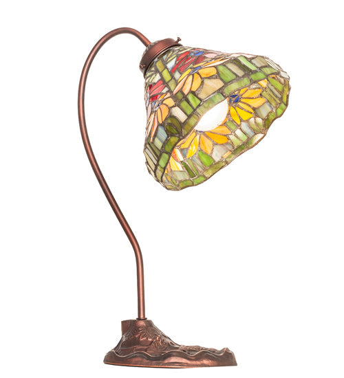 Meyda Lighting Tiffany Poinsettia 18" Mahogany Bronze Desk Table Lamp With Multi-Colored Shade Glass