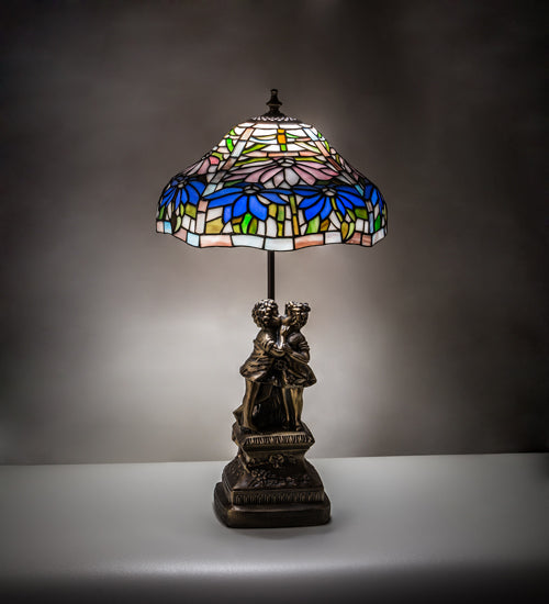 Meyda Lighting Tiffany Poinsettia 23" Mahogany Bronze Accent Table Lamp With Multi-Colored Shade Glass