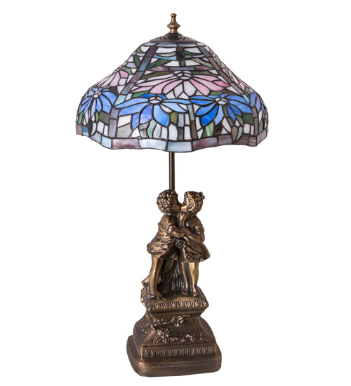 Meyda Lighting Tiffany Poinsettia 23" Mahogany Bronze Accent Table Lamp With Multi-Colored Shade Glass