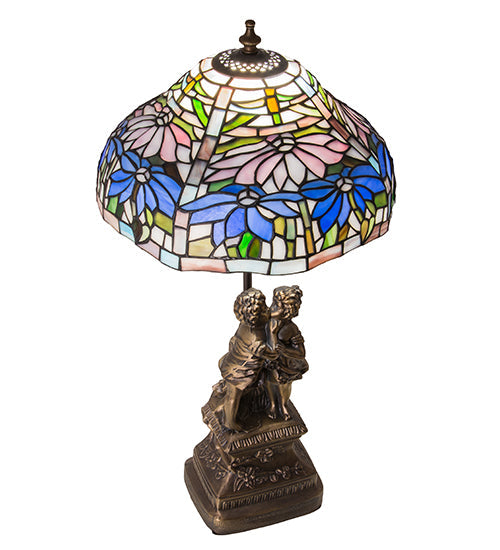 Meyda Lighting Tiffany Poinsettia 23" Mahogany Bronze Accent Table Lamp With Multi-Colored Shade Glass