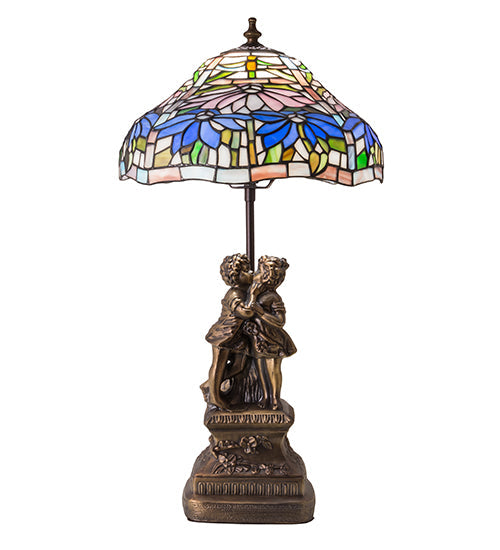 Meyda Lighting Tiffany Poinsettia 23" Mahogany Bronze Accent Table Lamp With Multi-Colored Shade Glass