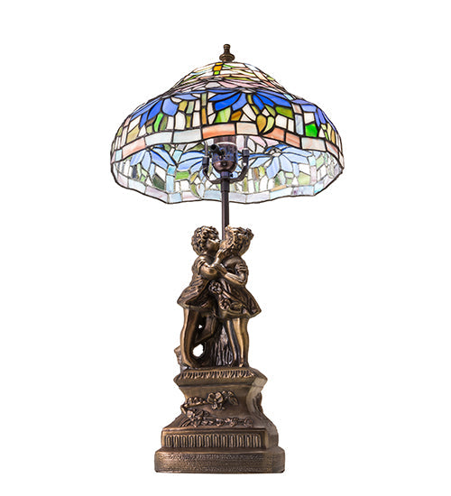 Meyda Lighting Tiffany Poinsettia 23" Mahogany Bronze Accent Table Lamp With Multi-Colored Shade Glass