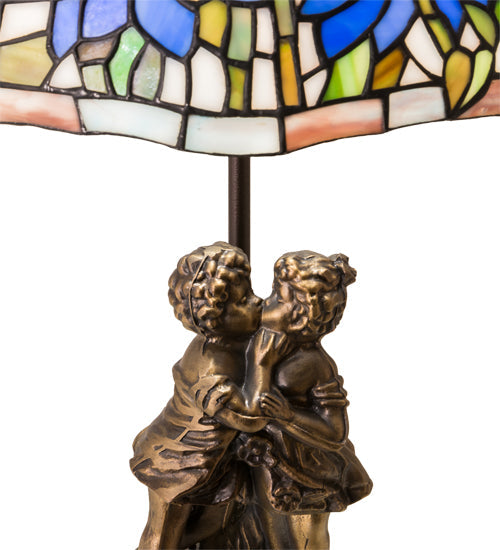 Meyda Lighting Tiffany Poinsettia 23" Mahogany Bronze Accent Table Lamp With Multi-Colored Shade Glass