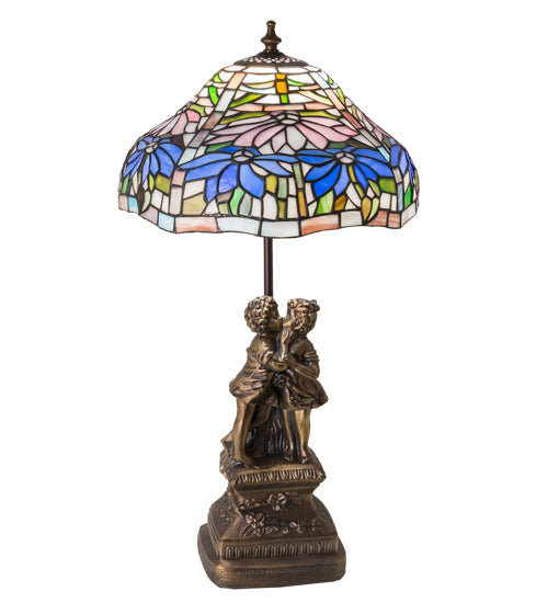 Meyda Lighting Tiffany Poinsettia 23" Mahogany Bronze Accent Table Lamp With Multi-Colored Shade Glass