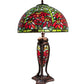 Meyda Lighting Tiffany Poinsettia 25" Mahogany Bronze Table Lamp With Multi-Colored Shade Glass and Lighted Base