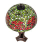 Meyda Lighting Tiffany Poinsettia 25" Mahogany Bronze Table Lamp With Multi-Colored Shade Glass and Lighted Base