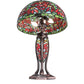 Meyda Lighting Tiffany Poinsettia 25" Mahogany Bronze Table Lamp With Multi-Colored Shade Glass and Lighted Base