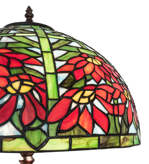 Meyda Lighting Tiffany Poinsettia 25" Mahogany Bronze Table Lamp With Multi-Colored Shade Glass and Lighted Base