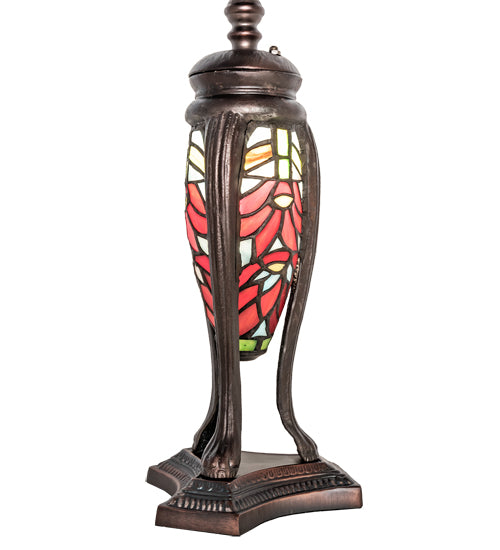Meyda Lighting Tiffany Poinsettia 25" Mahogany Bronze Table Lamp With Multi-Colored Shade Glass and Lighted Base