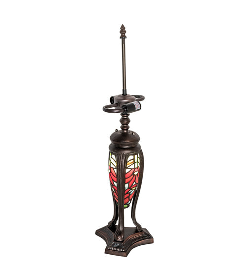 Meyda Lighting Tiffany Poinsettia 25" Mahogany Bronze Table Lamp With Multi-Colored Shade Glass and Lighted Base