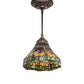Meyda Lighting Tiffany Poinsettia 8" Mahogany Bronze Mini Pendant Light With Multi-Colored Shade Glass