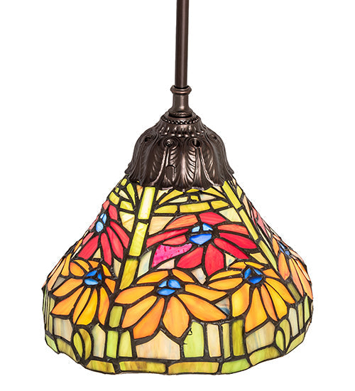 Meyda Lighting Tiffany Poinsettia 8" Mahogany Bronze Mini Pendant Light With Multi-Colored Shade Glass