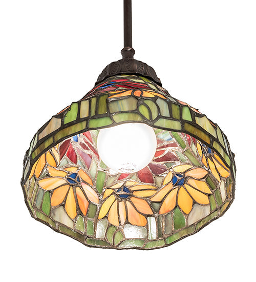 Meyda Lighting Tiffany Poinsettia 8" Mahogany Bronze Mini Pendant Light With Multi-Colored Shade Glass