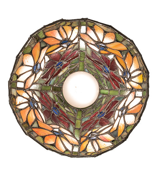Meyda Lighting Tiffany Poinsettia 8" Mahogany Bronze Mini Pendant Light With Multi-Colored Shade Glass