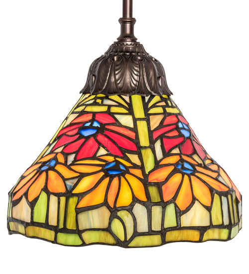 Meyda Lighting Tiffany Poinsettia 8" Mahogany Bronze Mini Pendant Light With Multi-Colored Shade Glass