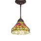 Meyda Lighting Tiffany Poinsettia 8" Mahogany Bronze Mini Pendant Light With Multi-Colored Shade Glass