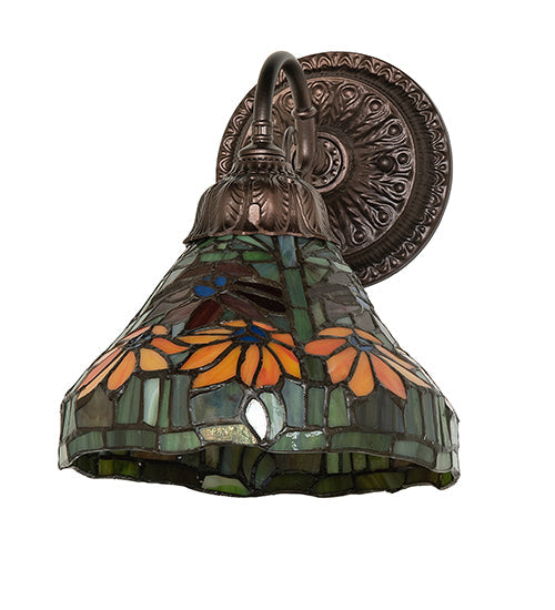 Meyda Lighting Tiffany Poinsettia 8" Mahogany Bronze Wall Sconce With Multi-Colored Shade Glass