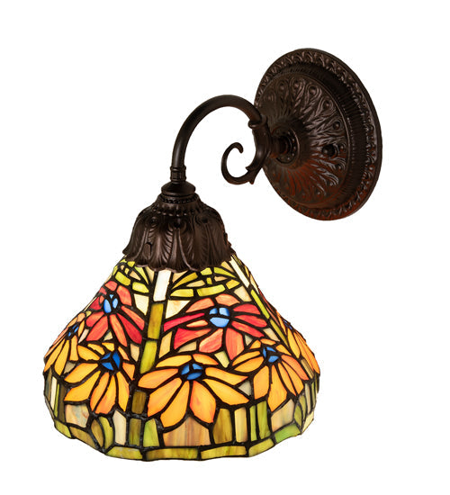 Meyda Lighting Tiffany Poinsettia 8" Mahogany Bronze Wall Sconce With Multi-Colored Shade Glass