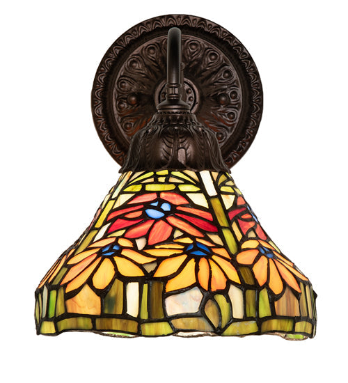 Meyda Lighting Tiffany Poinsettia 8" Mahogany Bronze Wall Sconce With Multi-Colored Shade Glass